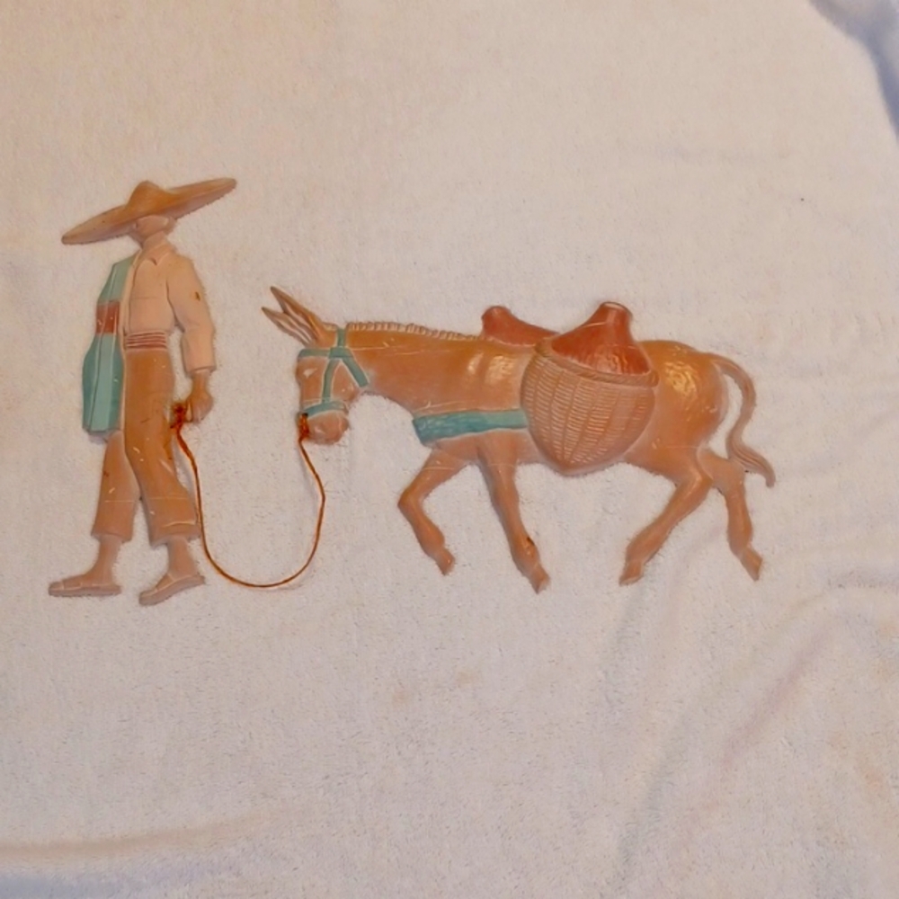 Southwestern wall decor cast aluminum donkey and man vintage home Interior
